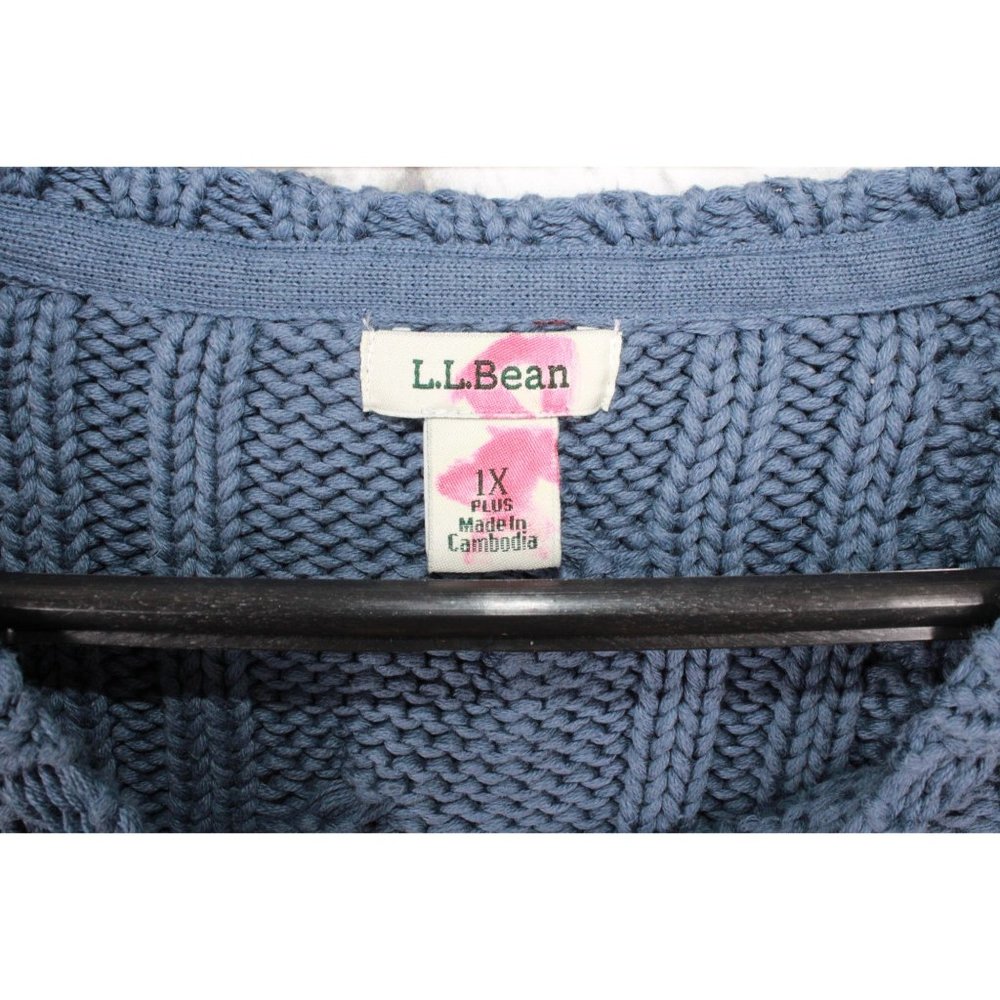 LL Bean Double L Blue Cotton Mixed-Cable Crewneck Pullover Sweater 1X - Picture 4 of 9